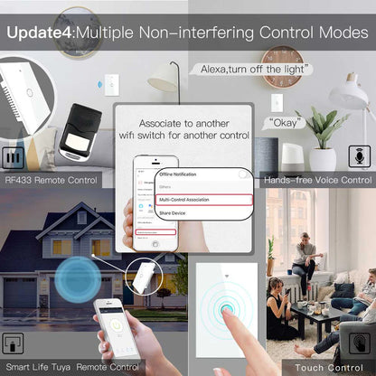 RF433 WIFI Smart Wall Touch Light Switch Glass Panel, 3 Way Multi-Control Neutral Wire Required US Standard