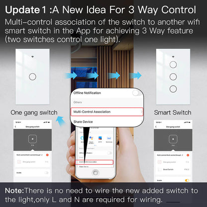 RF433 WIFI Smart Wall Touch Light Switch Glass Panel, 3 Way Multi-Control Neutral Wire Required US Standard
